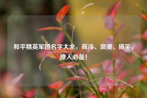 和平精英军团名字大全，高冷、浪漫、搞笑，撩人必备！