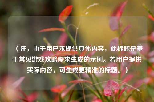（注，由于用户未提供具体内容，此标题是基于常见游戏攻略需求生成的示例。若用户提供实际内容，可生成更精准的标题。）