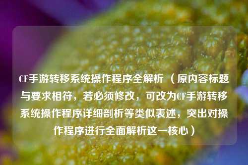 CF手游转移系统操作程序全解析 （原内容标题与要求相符，若必须修改，可改为CF手游转移系统操作程序详细剖析等类似表述，突出对操作程序进行全面解析这一核心）