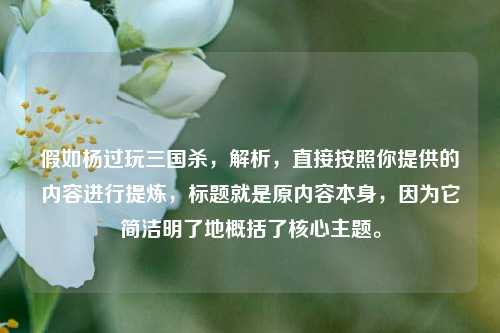 假如杨过玩三国杀，解析，直接按照你提供的内容进行提炼，标题就是原内容本身，因为它简洁明了地概括了核心主题。