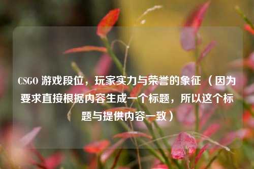 CSGO 游戏段位，玩家实力与荣誉的象征 （因为要求直接根据内容生成一个标题，所以这个标题与提供内容一致）