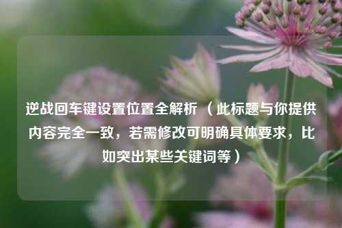 逆战回车键设置位置全解析 （此标题与你提供内容完全一致，若需修改可明确具体要求，比如突出某些关键词等）