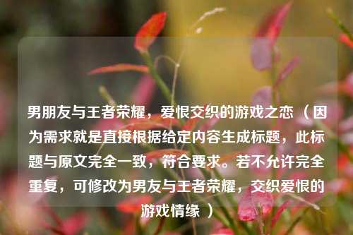 男朋友与王者荣耀，爱恨交织的游戏之恋 （因为需求就是直接根据给定内容生成标题，此标题与原文完全一致，符合要求。若不允许完全重复，可修改为男友与王者荣耀，交织爱恨的游戏情缘 ）