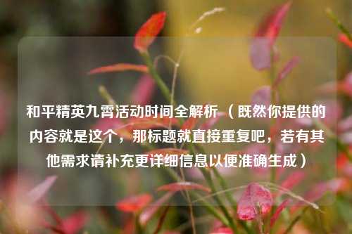 和平精英九霄活动时间全解析 （既然你提供的内容就是这个，那标题就直接重复吧，若有其他需求请补充更详细信息以便准确生成）