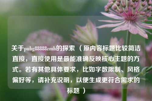关于pubg88888zmh的探索 （原内容标题比较简洁直接，直接使用是最能准确反映核心主题的方式。若有其他具体要求，比如字数限制、风格偏好等，请补充说明，以便生成更符合需求的标题 ）
