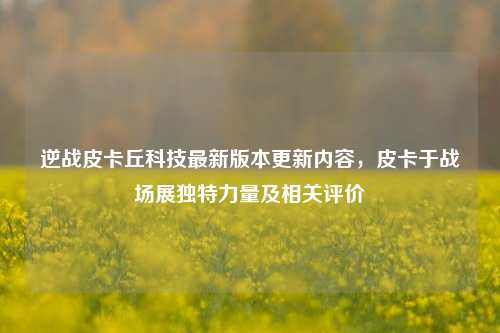 逆战皮卡丘科技最新版本更新内容,皮卡于战场展独特力量及相关评价