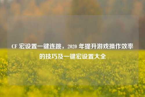 CF 宏设置一键连跳,2020 年提升游戏操作效率的技巧及一键宏设置大全
