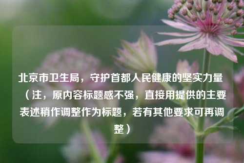 北京市卫生局,守护首都人民健康的坚实力量 (注,原内容标题感不强,直接用提供的主要表述稍作调整作为标题,若有其他要求可再调整)