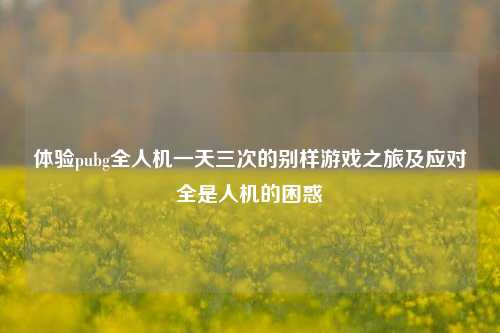 体验pubg全人机一天三次的别样游戏之旅及应对全是人机的困惑