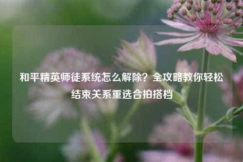 和平精英师徒系统怎么解除？全攻略教你轻松结束关系重选合拍搭档