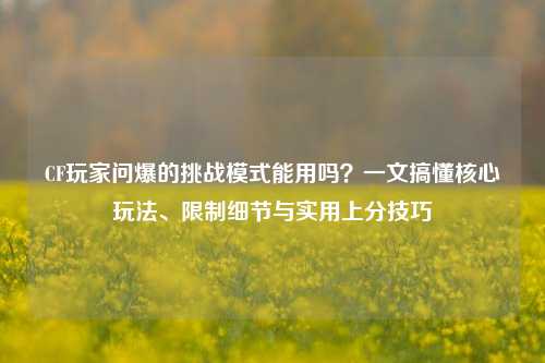 CF玩家问爆的挑战模式能用吗？一文搞懂核心玩法、限制细节与实用上分技巧