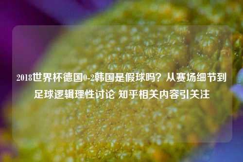 2018世界杯德国0-2韩国是假球吗？从赛场细节到足球逻辑理性讨论 知乎相关内容引关注