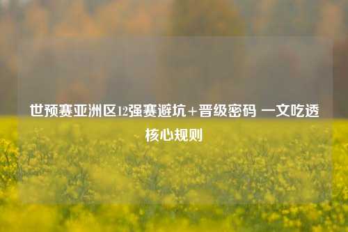 世预赛亚洲区12强赛避坑+晋级密码 一文吃透核心规则